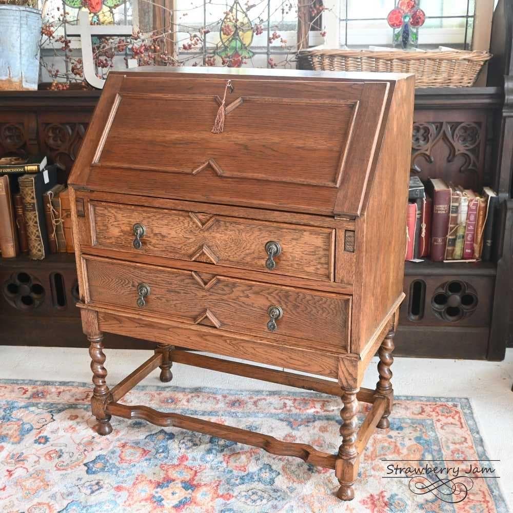 L3710-24 英国アンティーク オーク ライティングビューロ デスク 勉強机