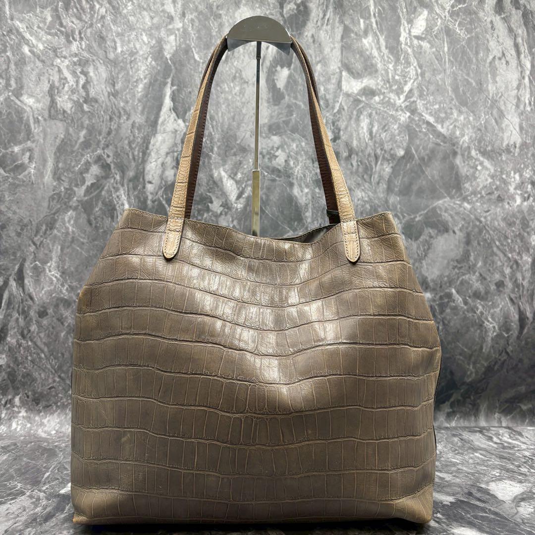 FELISI フェリージ　トートバッグ　カーキ　型押し　オールレザー