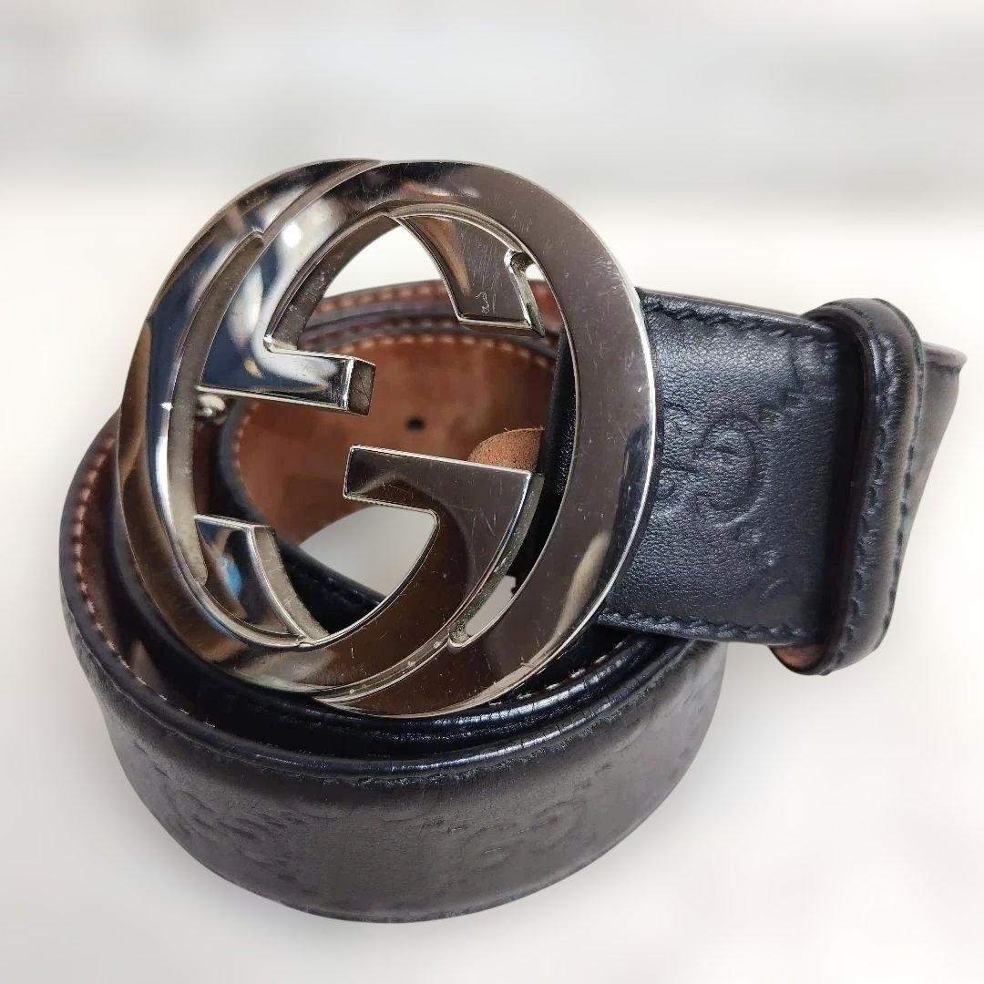 ✨極美品✨ GUCCIベルト インターロッキング ブラック シルバー グッチシマ