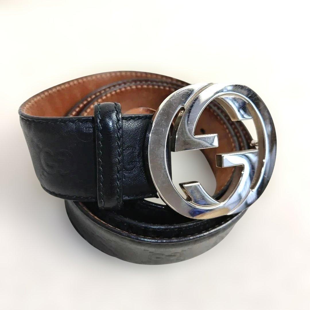 ✨極美品✨ GUCCIベルト インターロッキング ブラック シルバー グッチシマ