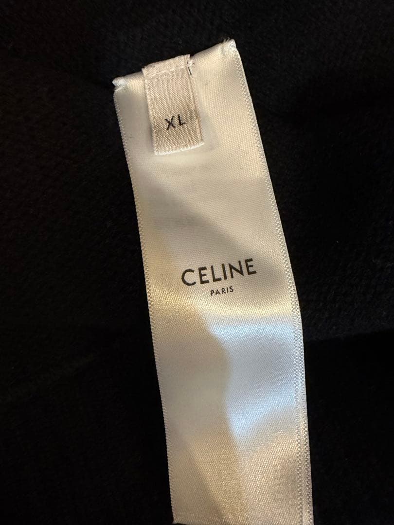 CELINE 黒 パーカー フード付き　XL カシミヤ　ジップ