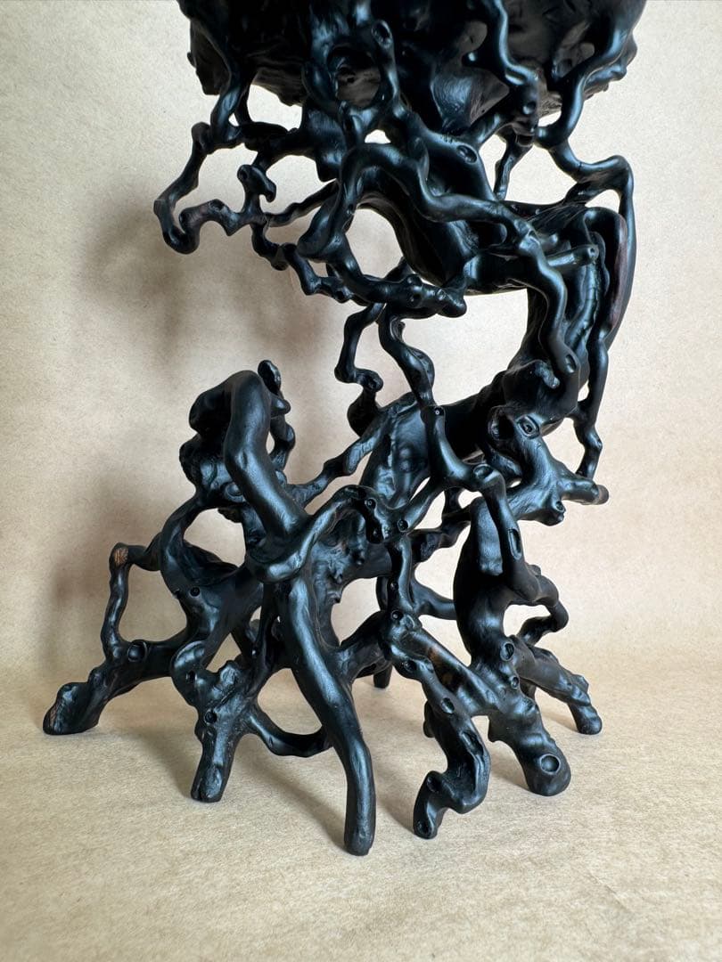 根卓・天然木・繊細彫・黒檀・縞黒檀・雑木・ 盆栽卓・無垢材・花台・小品盆栽