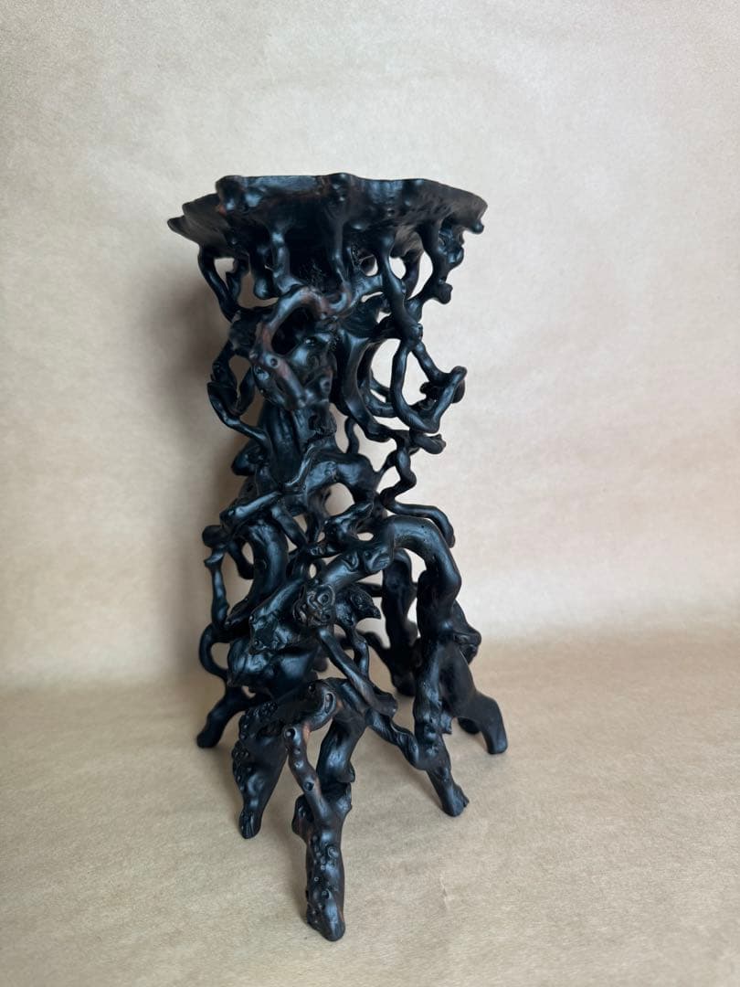 根卓・天然木・繊細彫・黒檀・縞黒檀・雑木・ 盆栽卓・無垢材・花台・小品盆栽