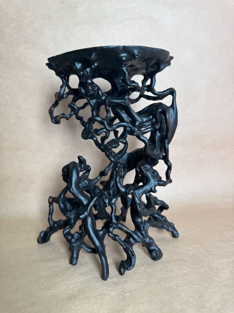 根卓・天然木・繊細彫・黒檀・縞黒檀・雑木・ 盆栽卓・無垢材・花台・小品盆栽