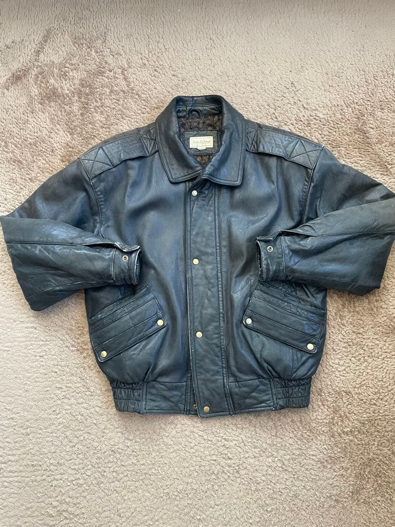 短丈 古着 ラムレザー レザージャケット ブラック Mサイズ 美品 アメカジ