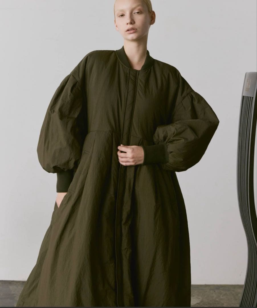 Libra Cue 中綿ロングコート オリーブ バルーン袖 防寒 フリー