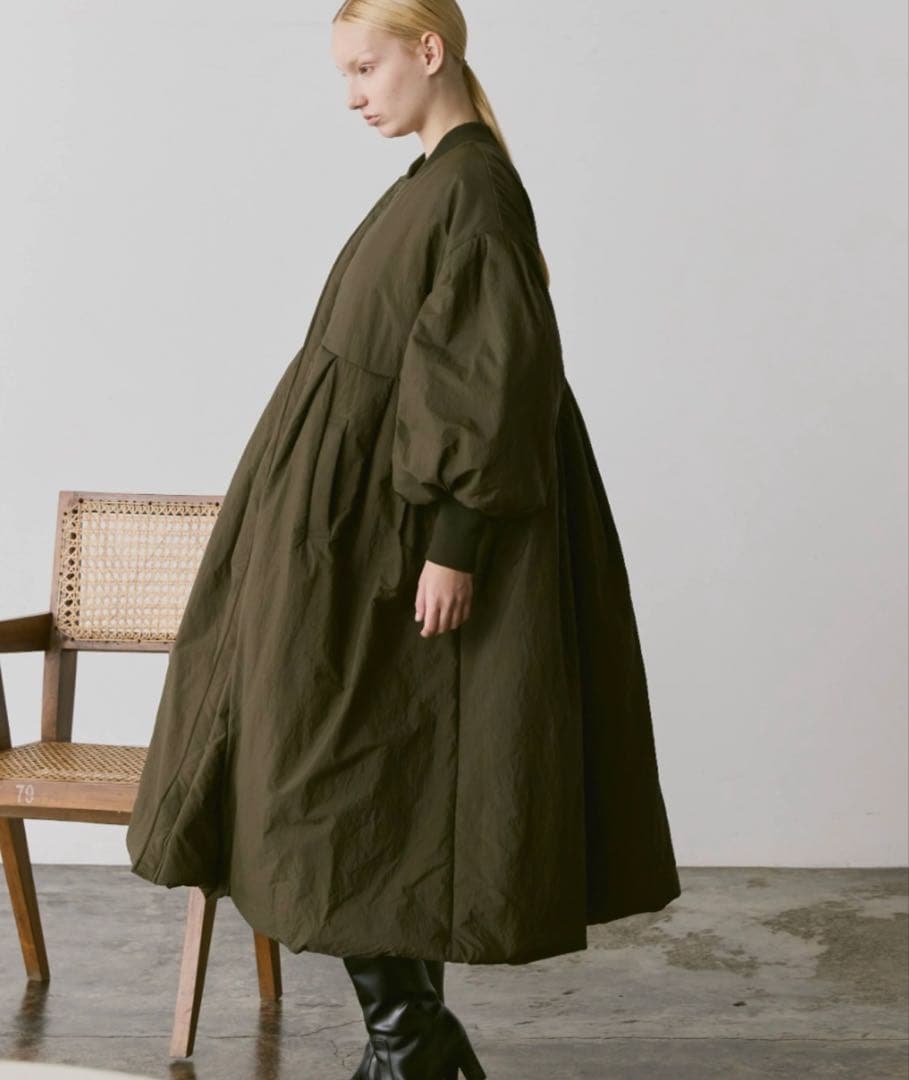 Libra Cue 中綿ロングコート オリーブ バルーン袖 防寒 フリー