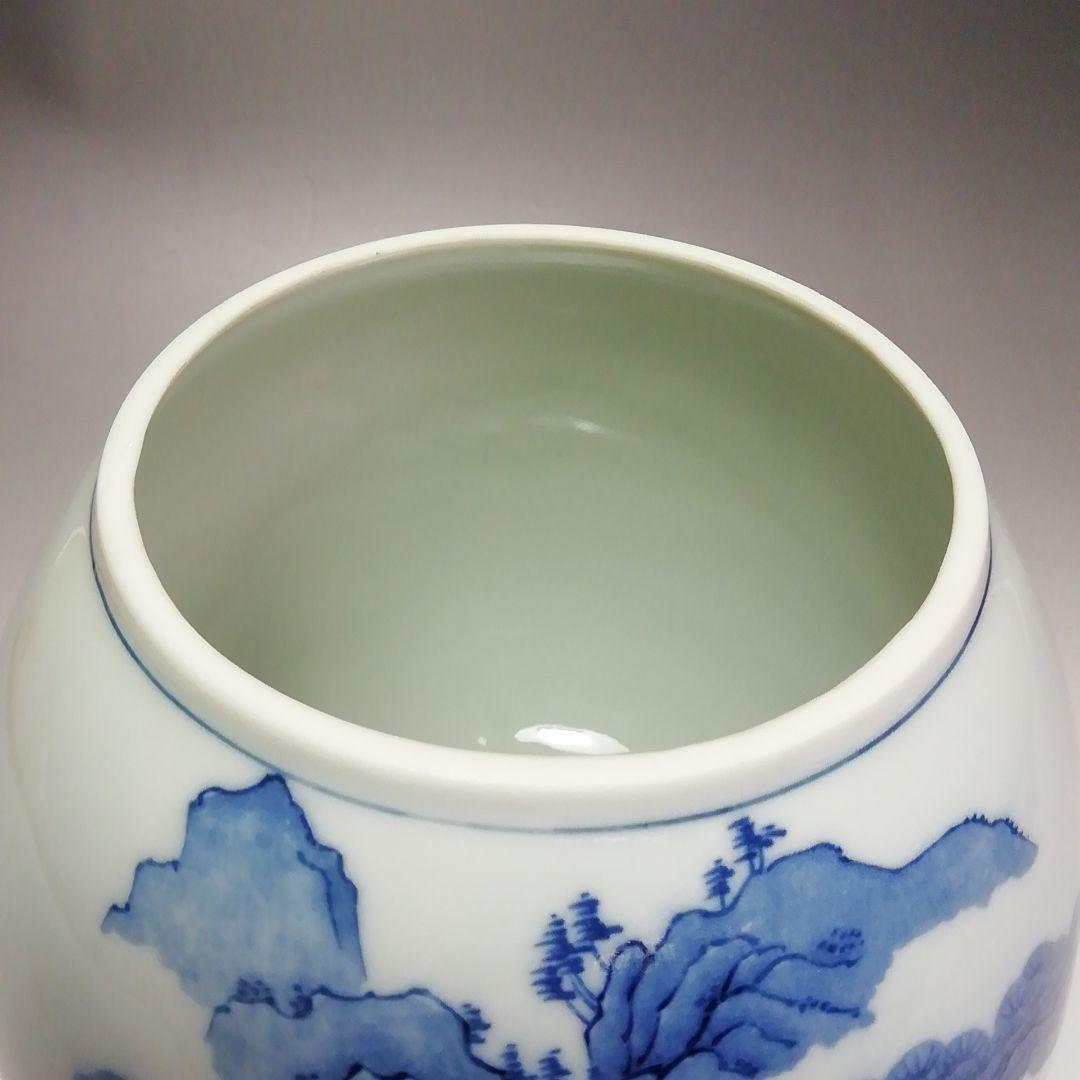 Ｓ４０２　水指　『染付　山水芋頭形』『加藤郷山造』　共箱　茶道具
