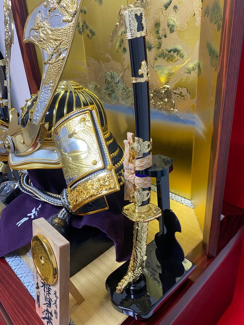 東京久月　五月人形　家紋付き着用兜飾り収納セット・着用できる兜