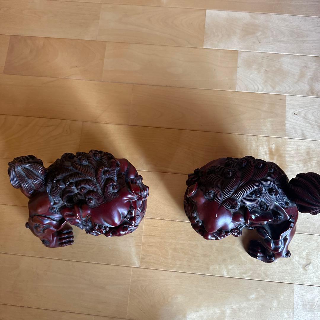 獅子 狛犬 シーサー 2体セット 置物 オブジェ　守神　昭和レトロ