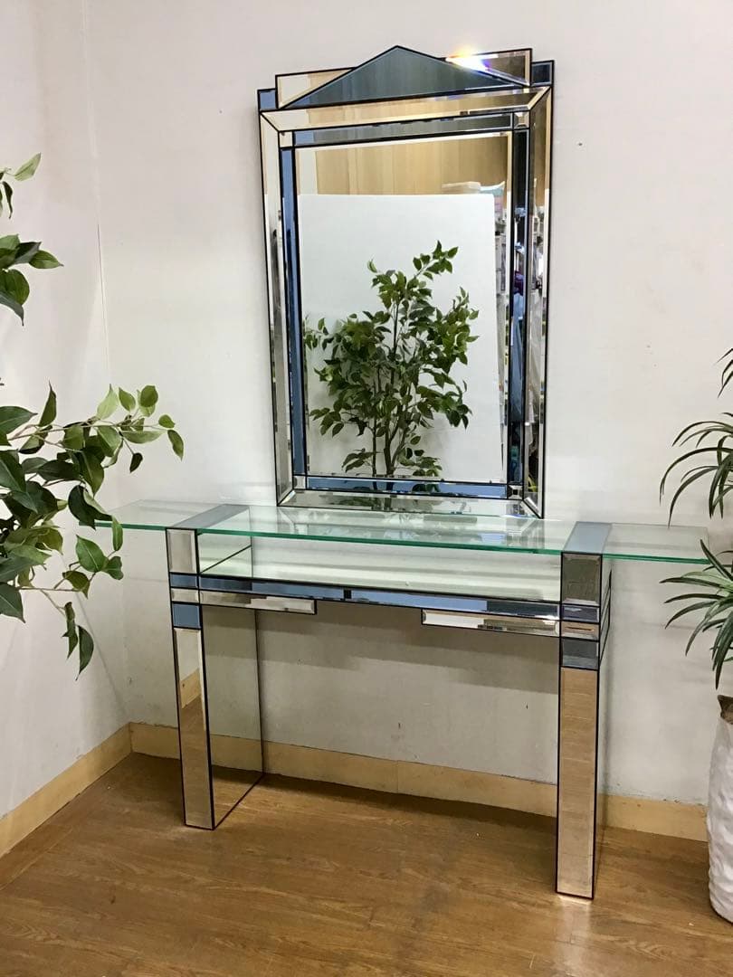 管987☆ベルギー製☆DEKNUDT☆デクヌートミラー☆ガラスコンソールテーブル