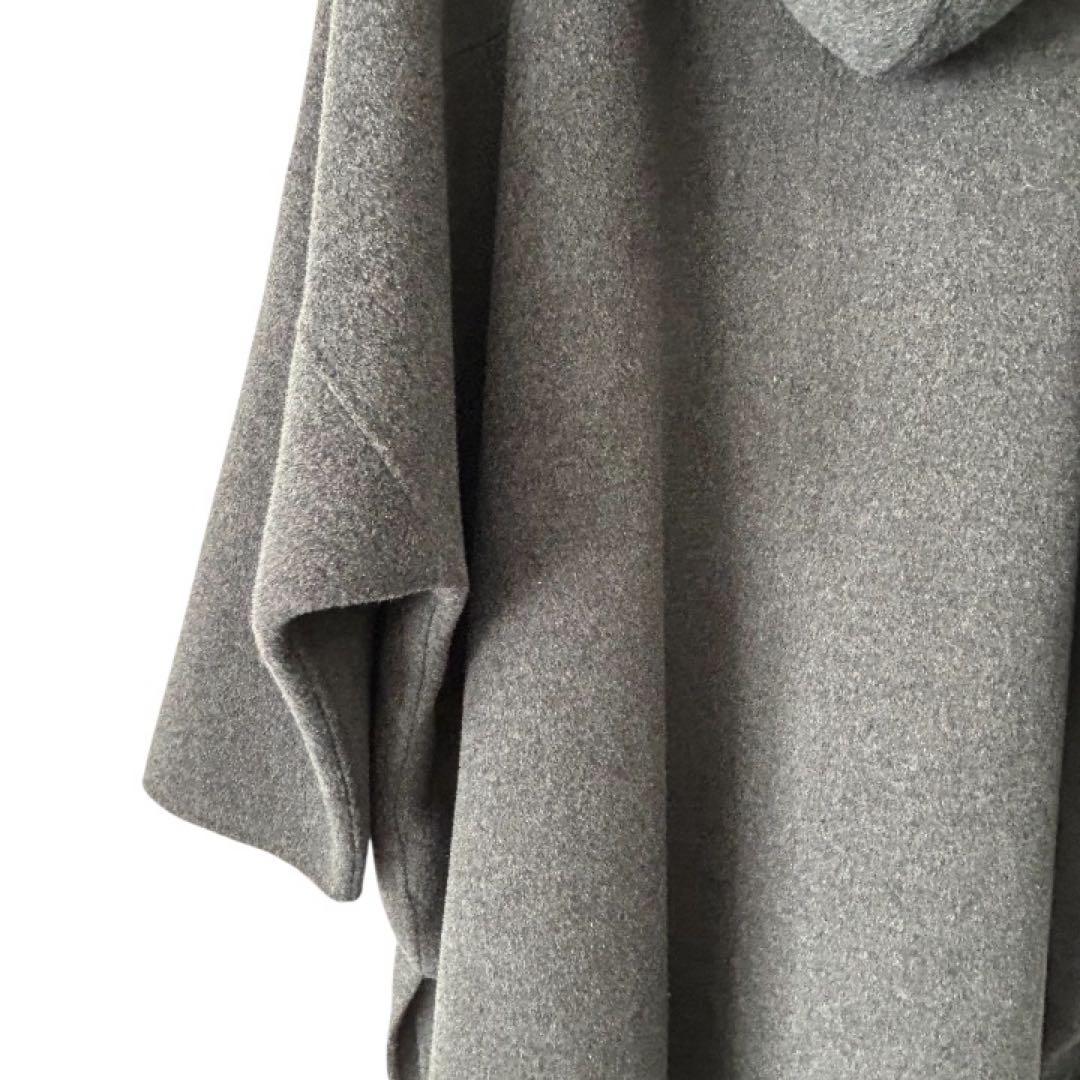 25AW♡【ルシェルブルー】フード付き ダブルフェイスロングコート グレー 36