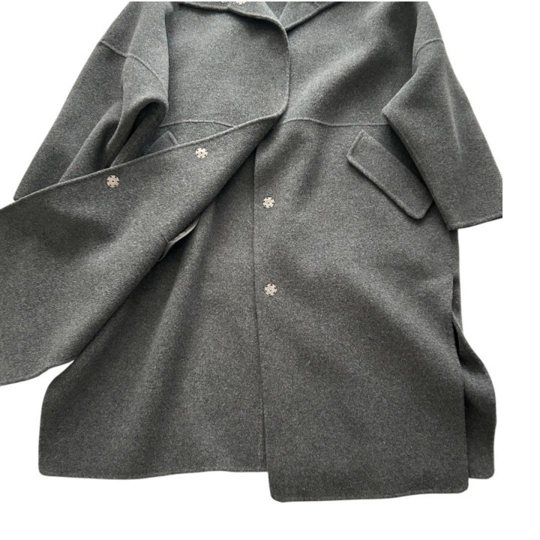 25AW♡【ルシェルブルー】フード付き ダブルフェイスロングコート グレー 36