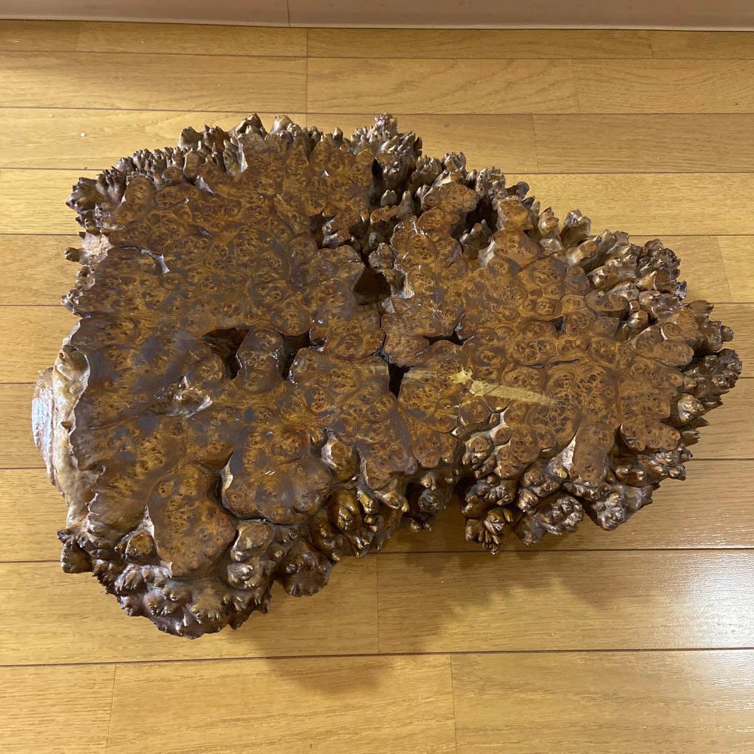 【天然木】一枚板天然木製　玉杢　飾り台　花台　アンティーク　レトロ　脚付