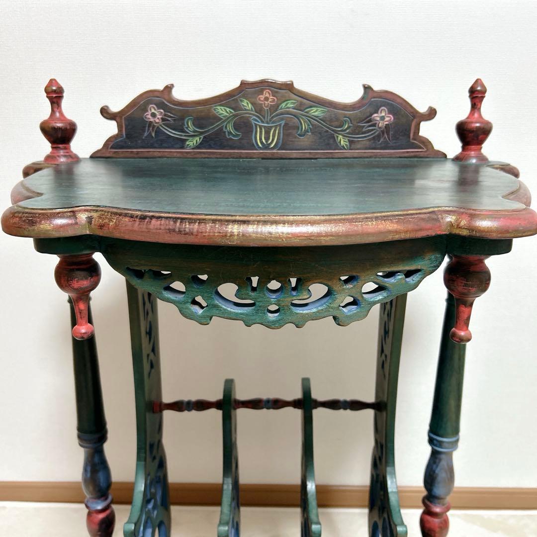 希少 英国 19世紀 彩飾ラック付 サイドテーブル 彫刻 19世紀〜1950s