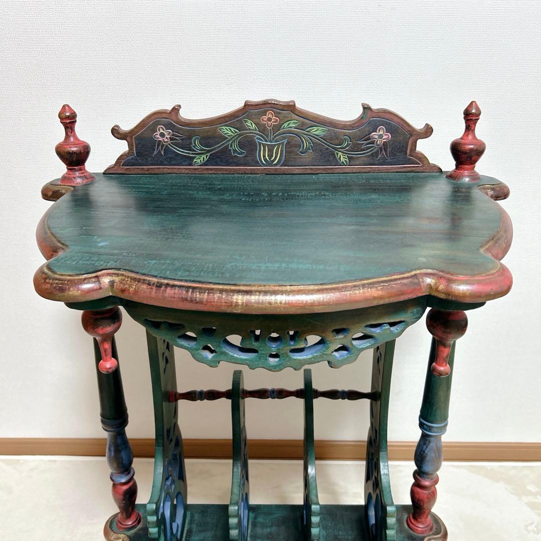 希少 英国 19世紀 彩飾ラック付 サイドテーブル 彫刻 19世紀〜1950s