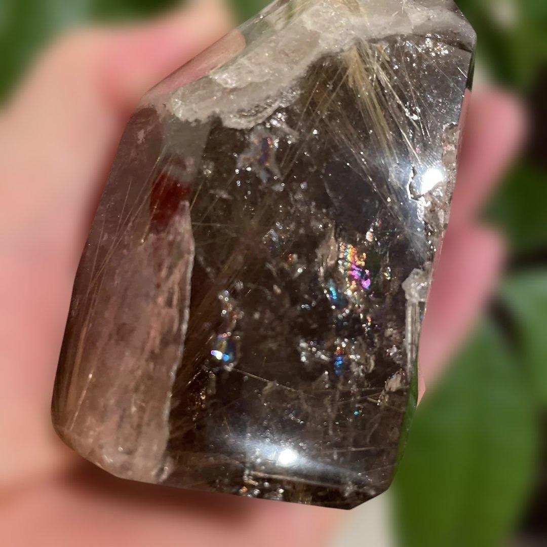 最終価格⭐︎スモーキークォーツ 原石 ゴールドタイチンルチル 虹入り 六角柱