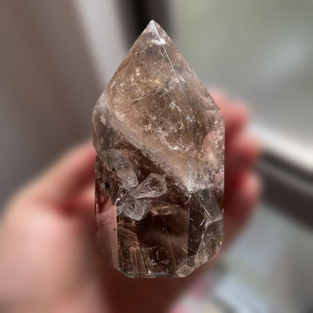 最終価格⭐︎スモーキークォーツ 原石 ゴールドタイチンルチル 虹入り 六角柱