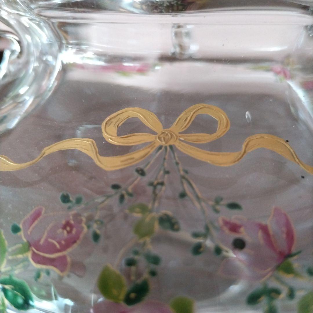 フランスアンティークバラとリボンのガラス花瓶