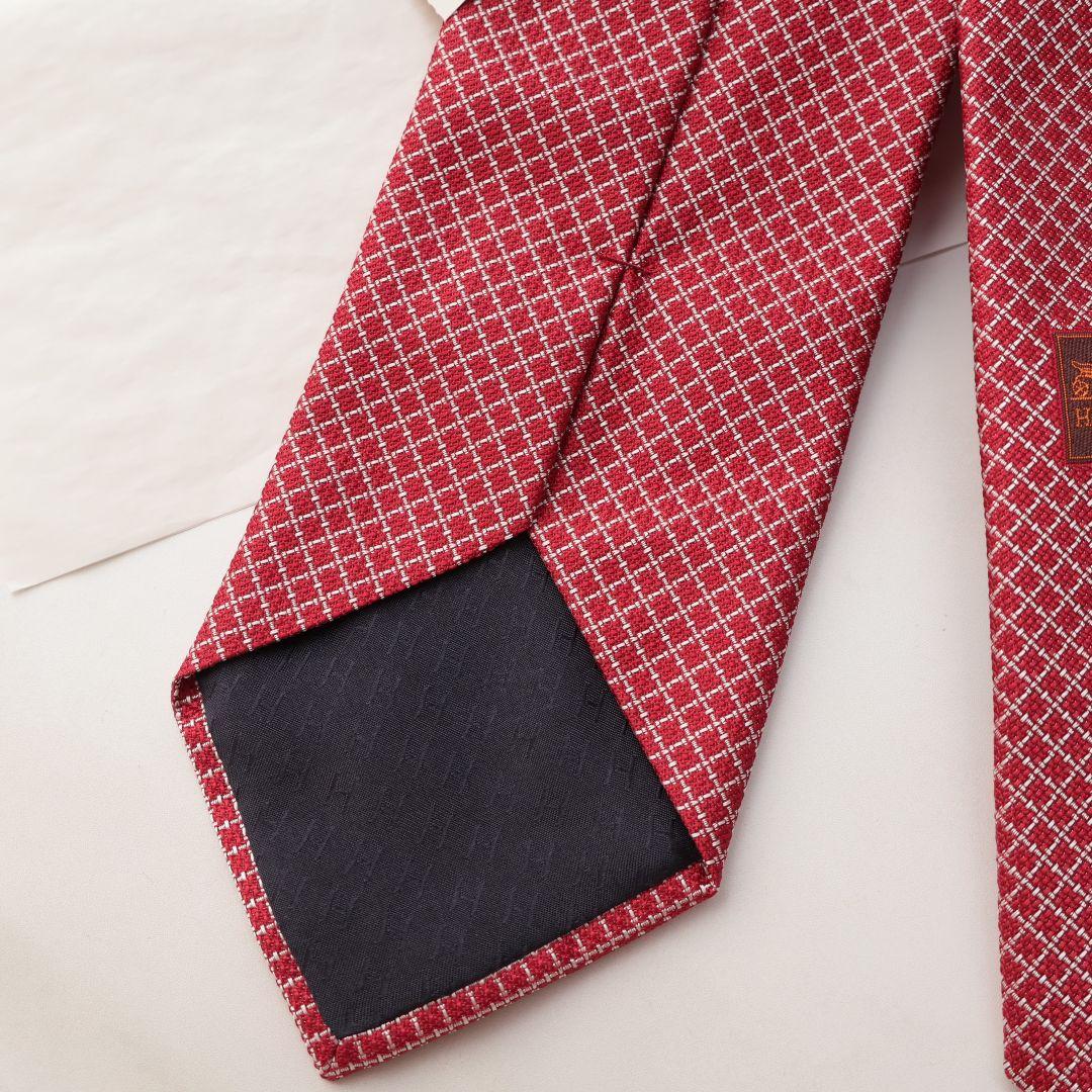 未使用 エルメス HERMES レッド チェック柄 ネクタイ