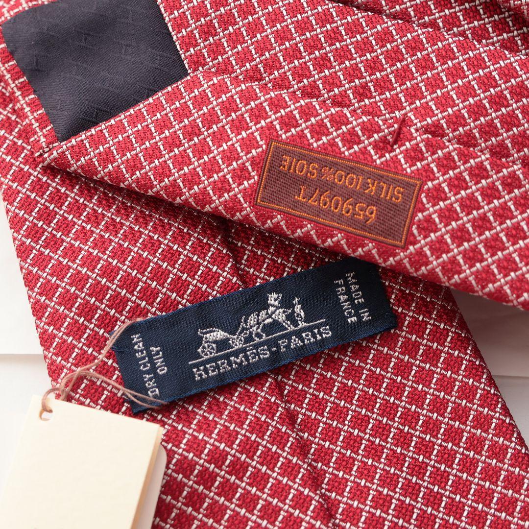 未使用 エルメス HERMES レッド チェック柄 ネクタイ