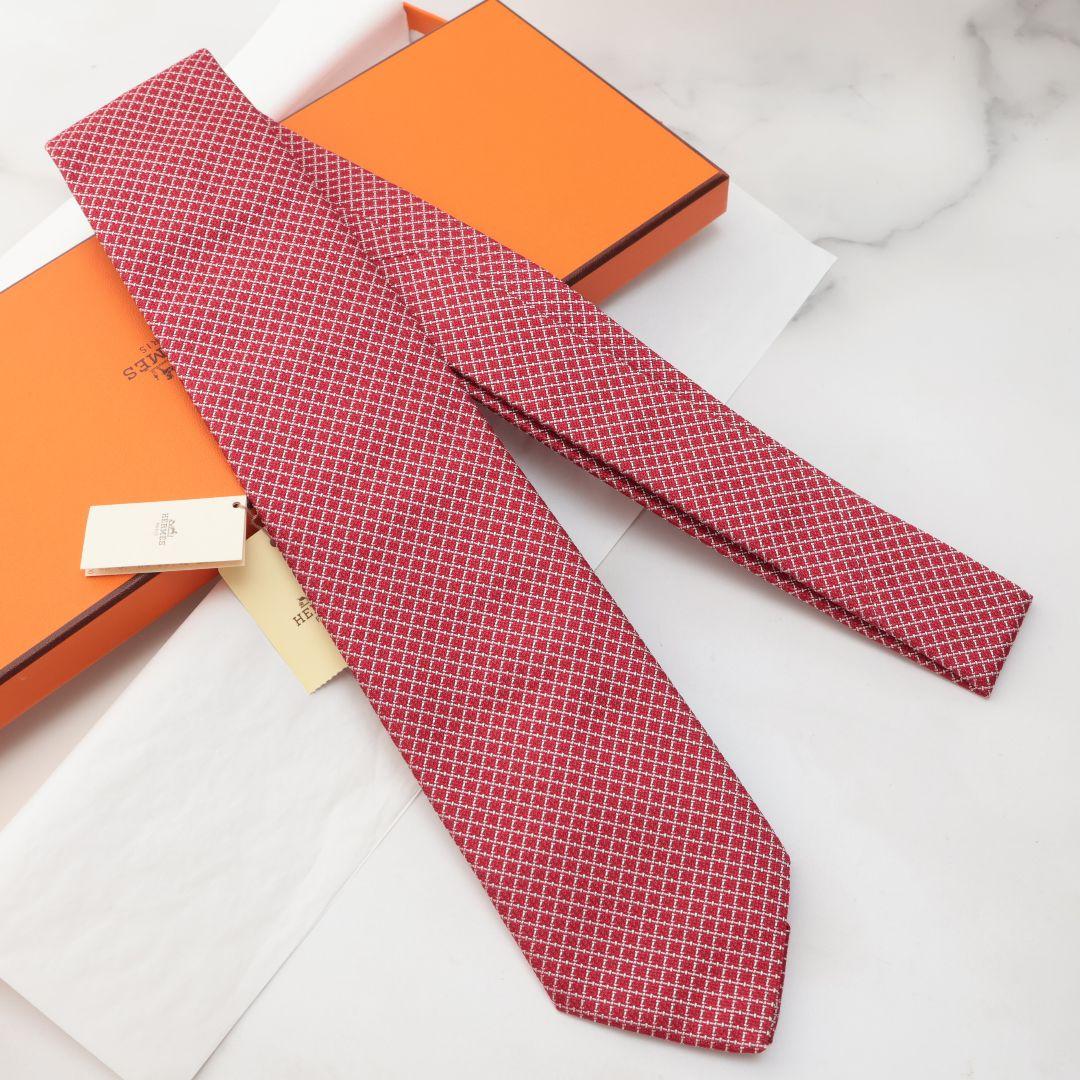 未使用 エルメス HERMES レッド チェック柄 ネクタイ
