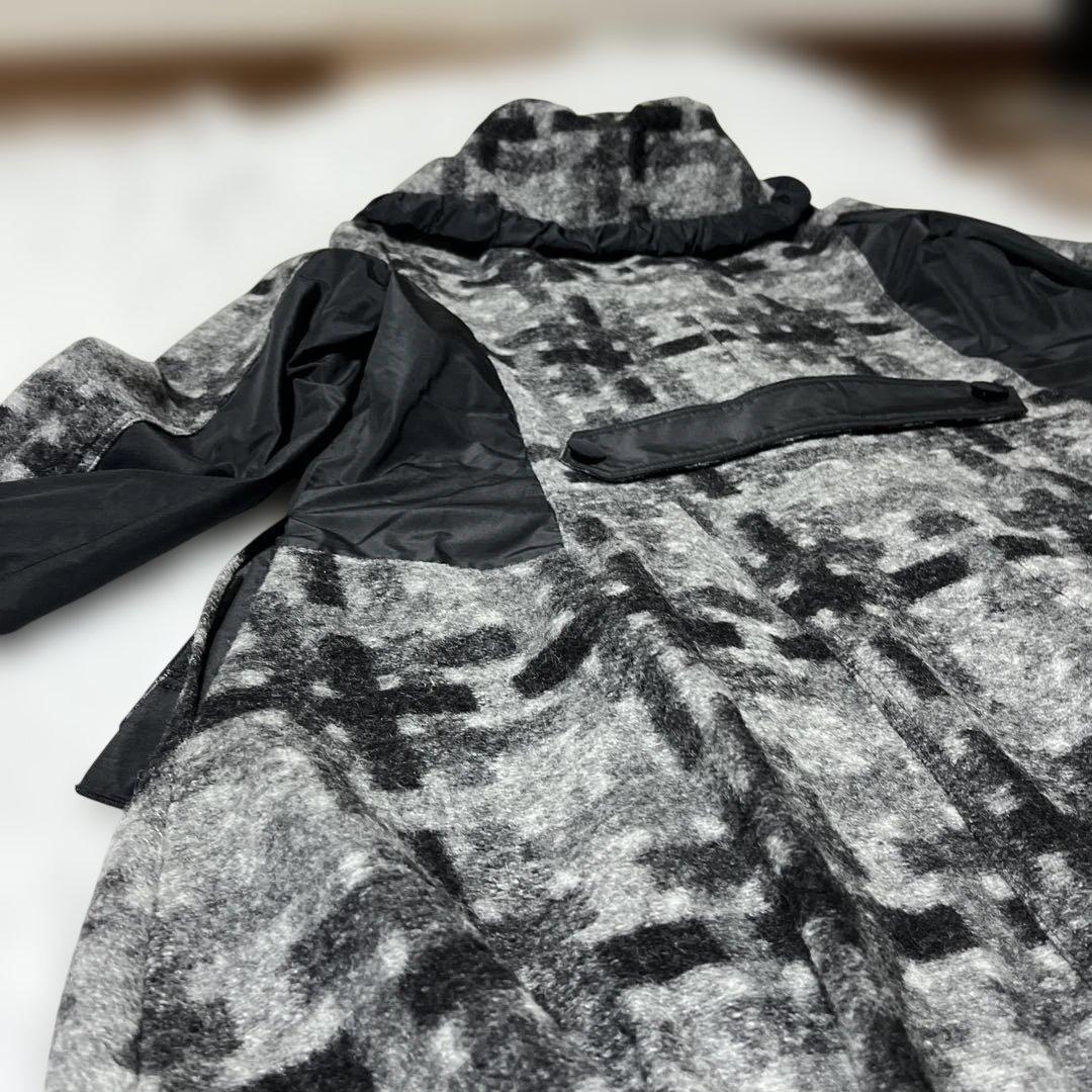 E-clat エイココンドウ　ビッグ襟　ウールブレンド異素材コート裾バルーン42