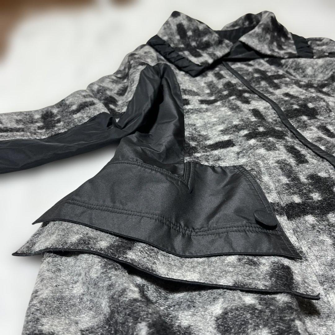 E-clat エイココンドウ　ビッグ襟　ウールブレンド異素材コート裾バルーン42