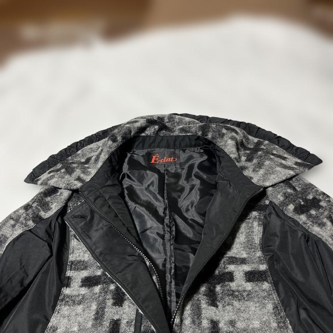 E-clat エイココンドウ　ビッグ襟　ウールブレンド異素材コート裾バルーン42