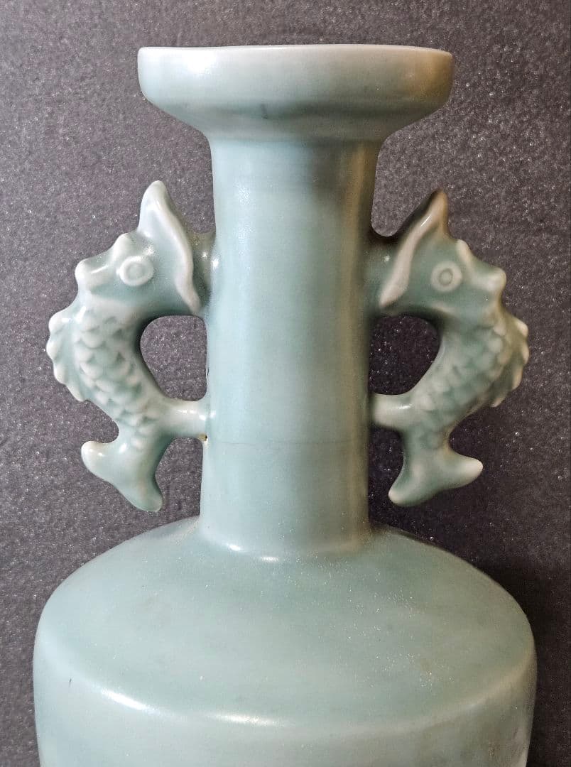 中国古美術　中国古陶磁器　鈞窯系　汝窯系　天青釉　双魚耳　大瓶　花入　オブジェ