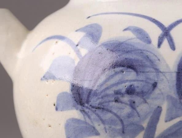 古美術 朝鮮古陶磁器 李朝 白磁 染付 水注 時代物 極上品 初だし品