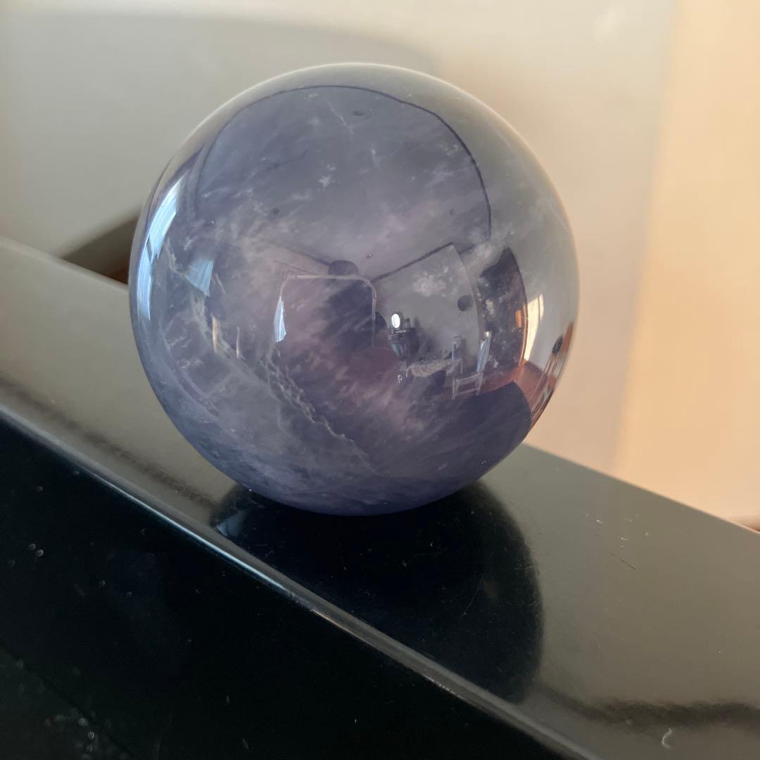 はち。さま専用シラーとマイカ入り！ブルーフローライトスフィア天然石置物 c178