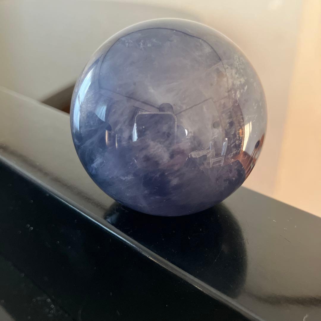 はち。さま専用シラーとマイカ入り！ブルーフローライトスフィア天然石置物 c178