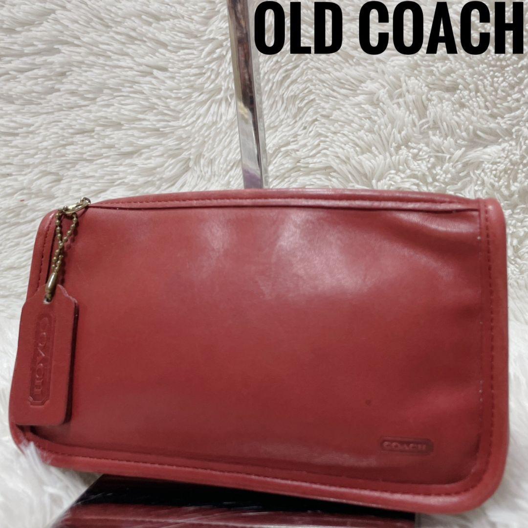 オールドコーチ　レッド　ポーチ　レディース　金具　グラブタンレザー