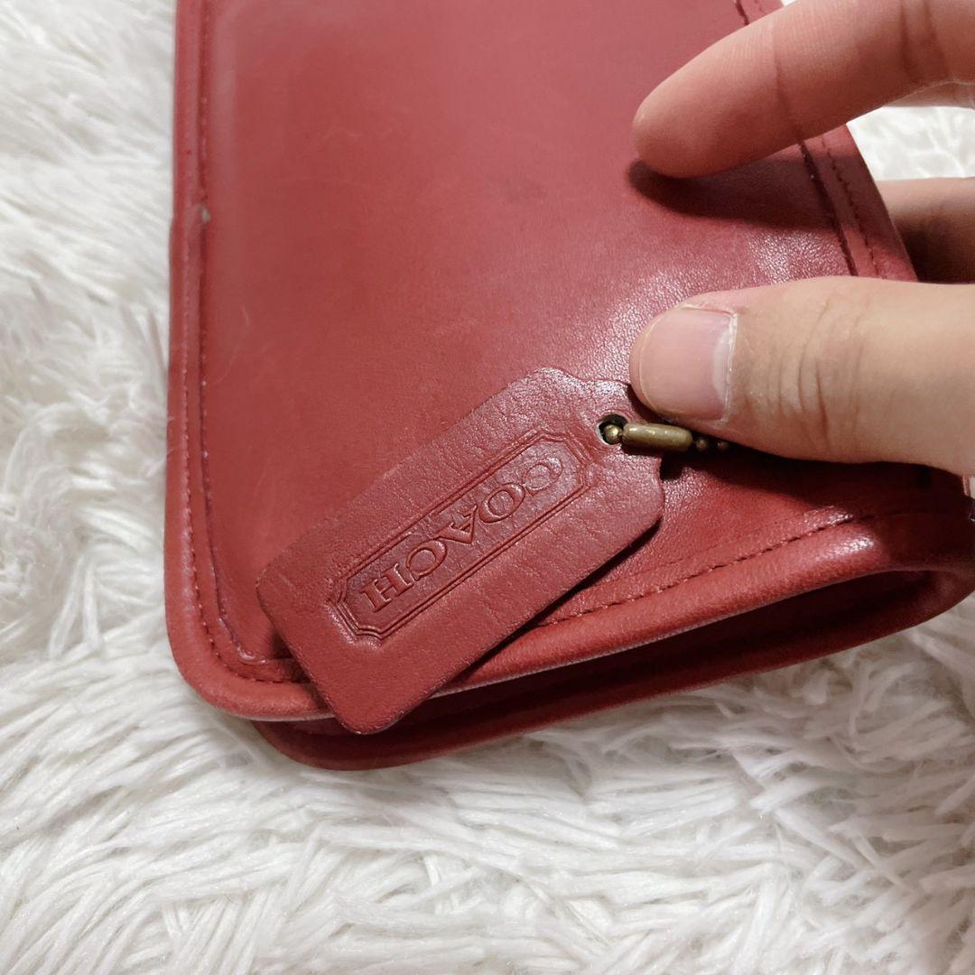 オールドコーチ　レッド　ポーチ　レディース　金具　グラブタンレザー