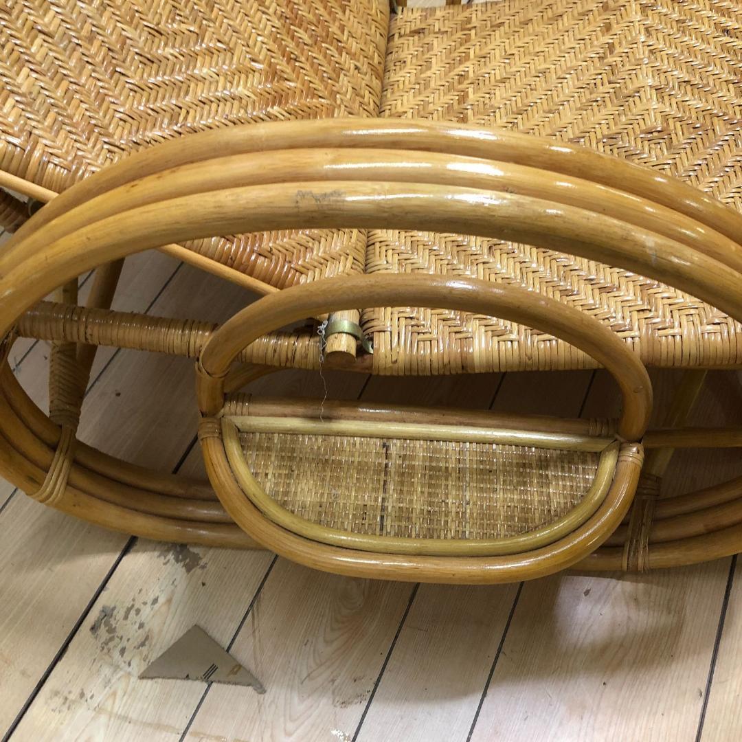 昭和レトロ ラタンリクライニングチェア オットマン付き 250717