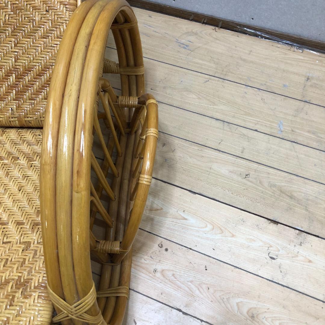 昭和レトロ ラタンリクライニングチェア オットマン付き 250717