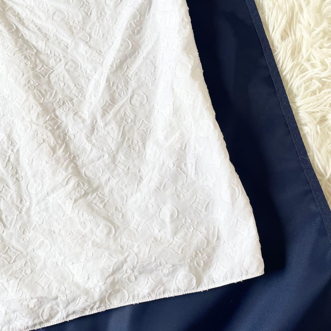 美品　ルイヴィトン　シャツ　モノグラム　総柄　金ボタン　ホワイト　S相当