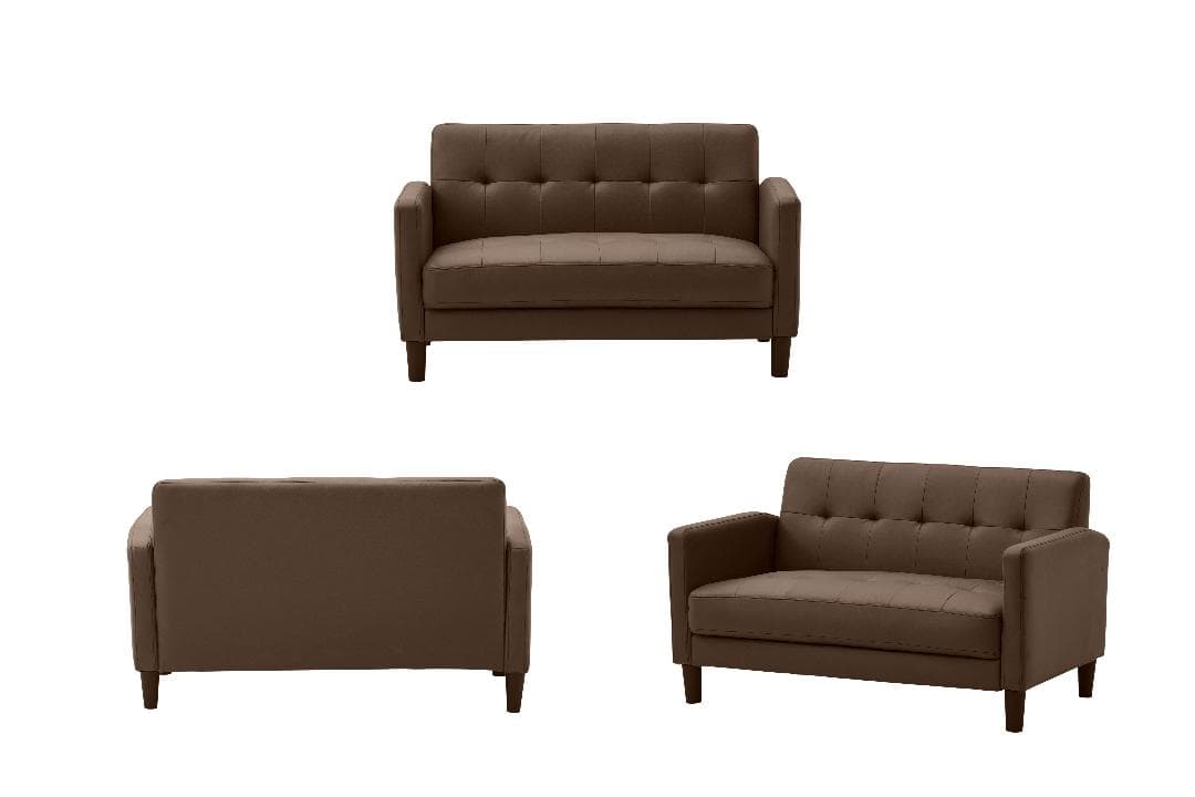 2人用ファブリックソファ 肘付き ブラウン