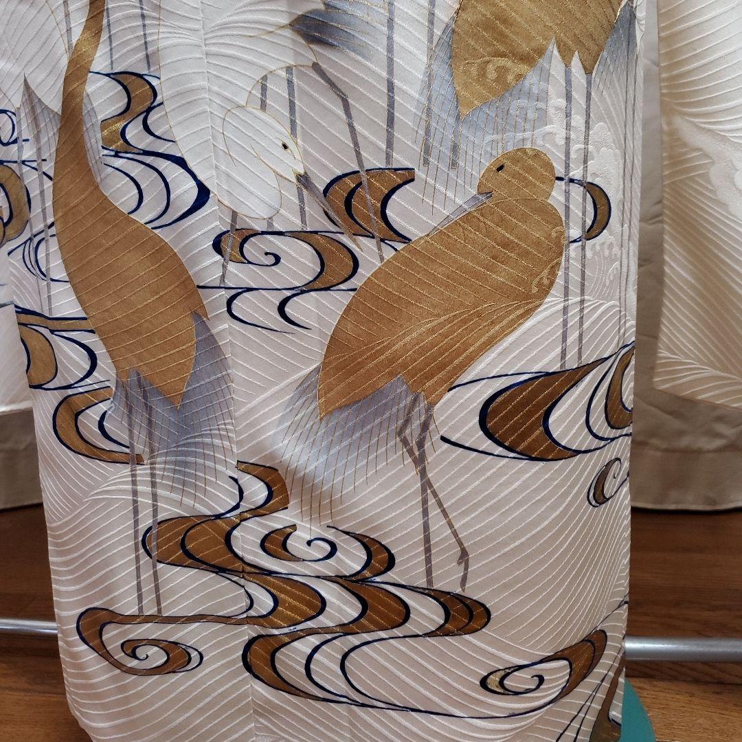 パンダ子様占用　振袖と長襦袢のみ(67)　　正絹　生成り色　鶴　松　梅　紅葉