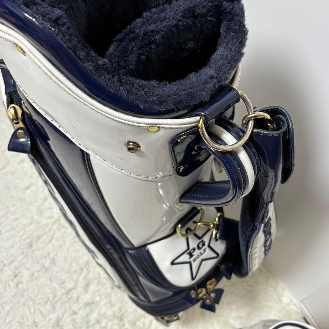 パーリーゲイツ キャディバッグ ホワイト & ネイビー ニコちゃん