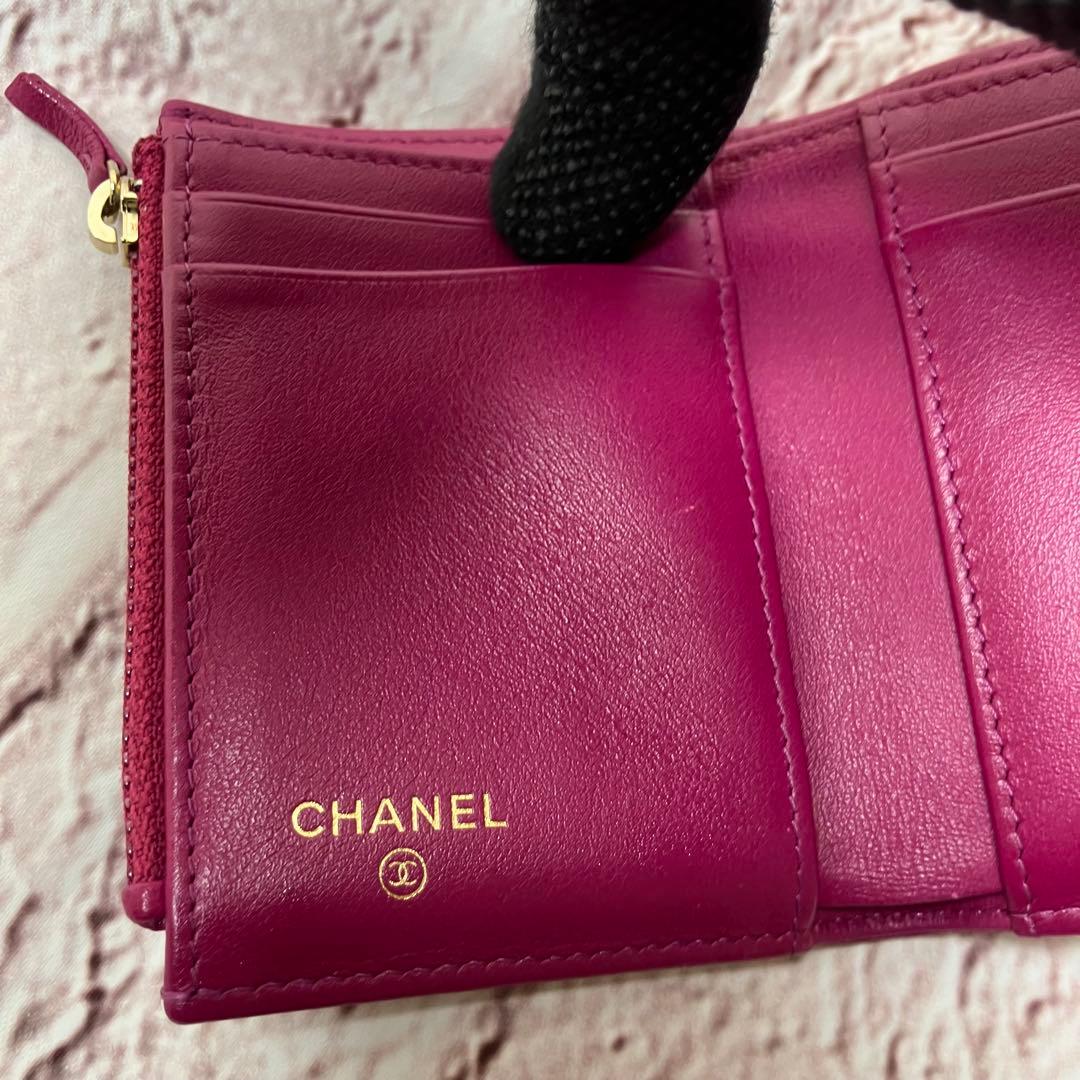 美品✨シャネル ココマーク 三つ折り財布 エンボス ステッチ レザー 正規品