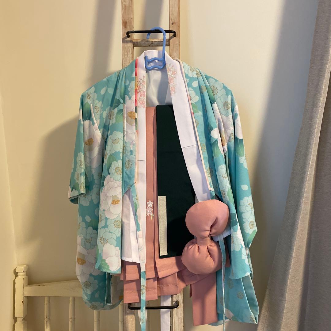 花柄着物ドレス 水色×桃色
