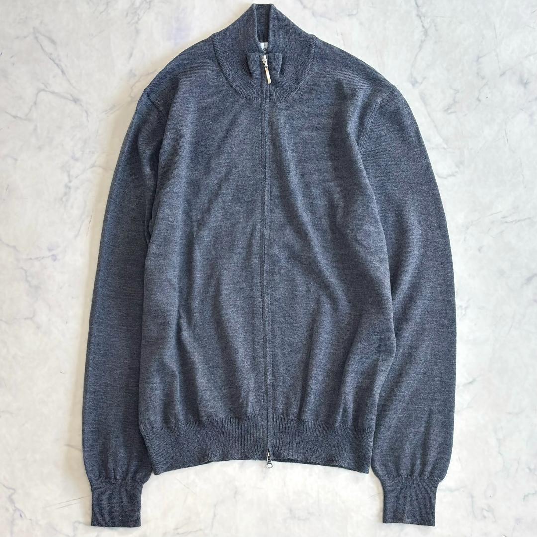 美品 グランサッソ ドライバーズニット カーディガン グレー 46 tz6