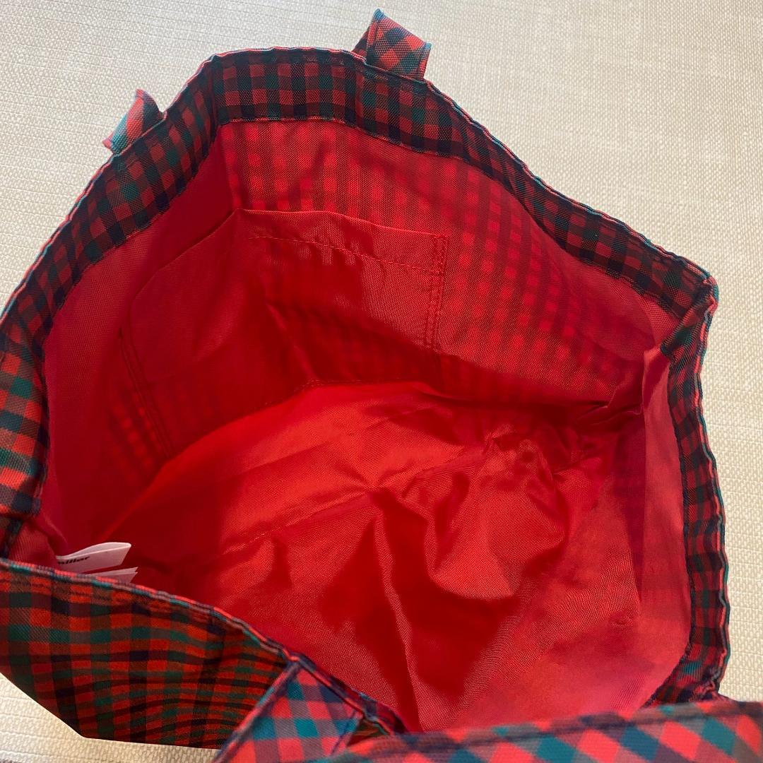 【美品】familiar ファミリア レッスンバッグ 赤チェック ベルトカバー