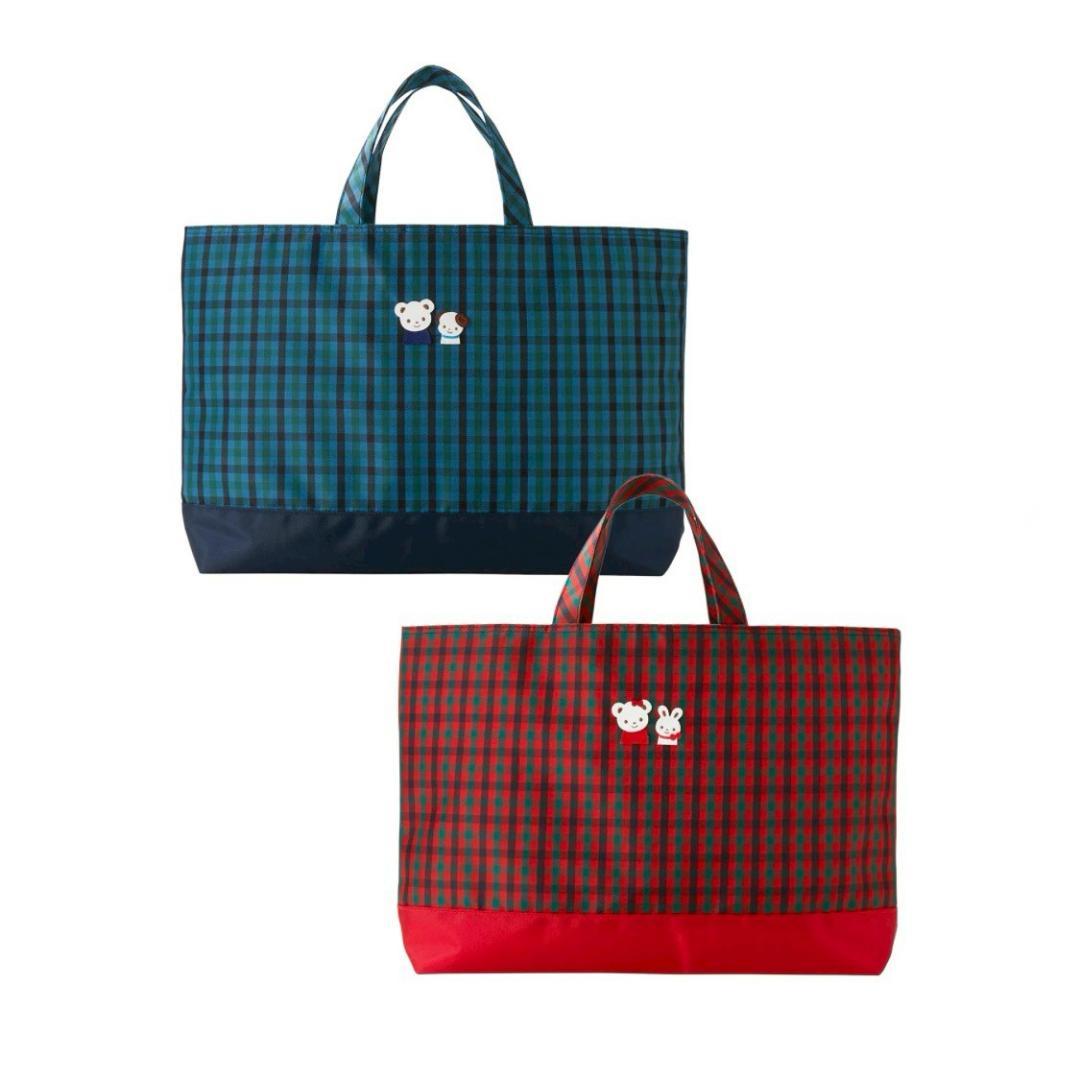 【美品】familiar ファミリア レッスンバッグ 赤チェック ベルトカバー