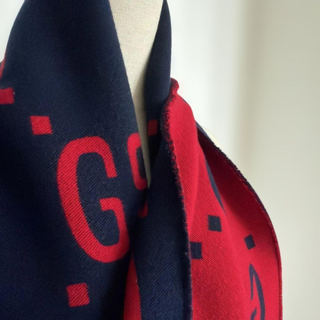 GUCCI GGロゴ ネイビー レッド マフラー