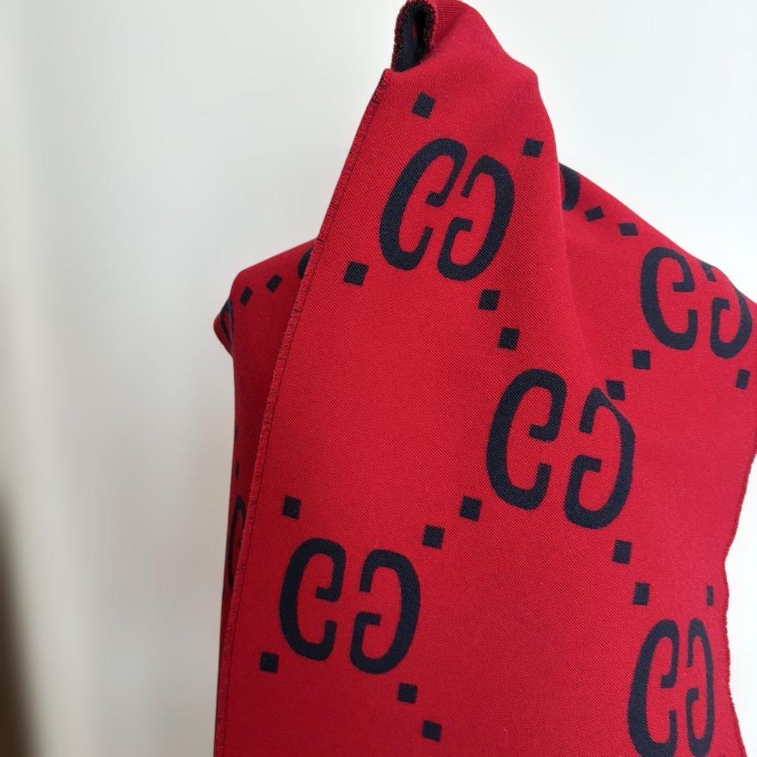 GUCCI GGロゴ ネイビー レッド マフラー