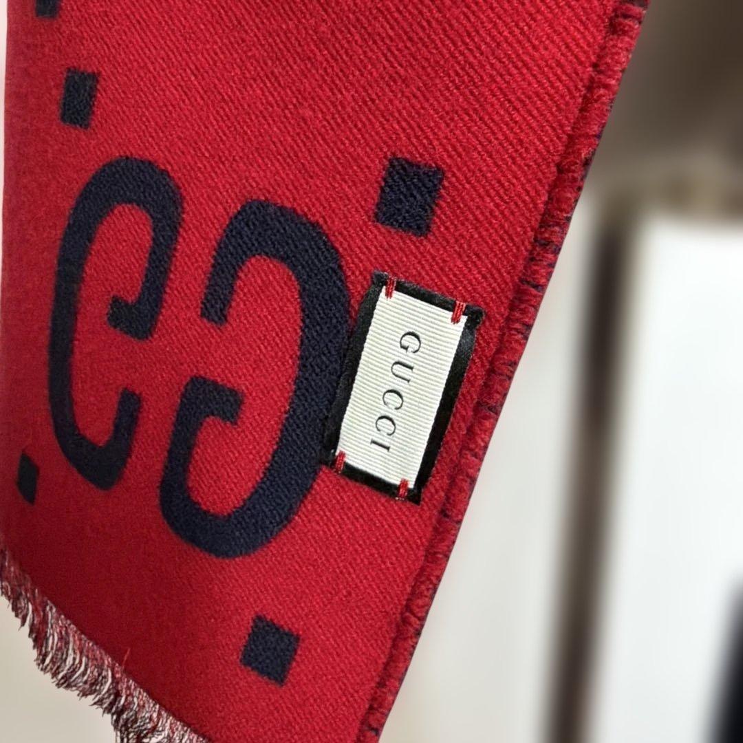 GUCCI GGロゴ ネイビー レッド マフラー