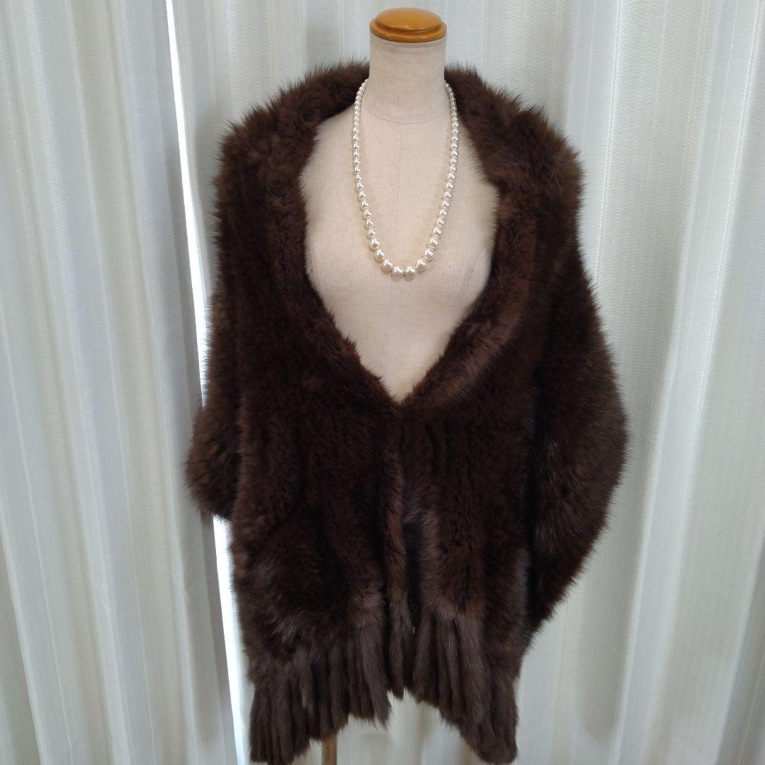 未使用✩幅45センチ✩ヤーン✩ロシアンセーブル✩ポケット有✩ファーショール